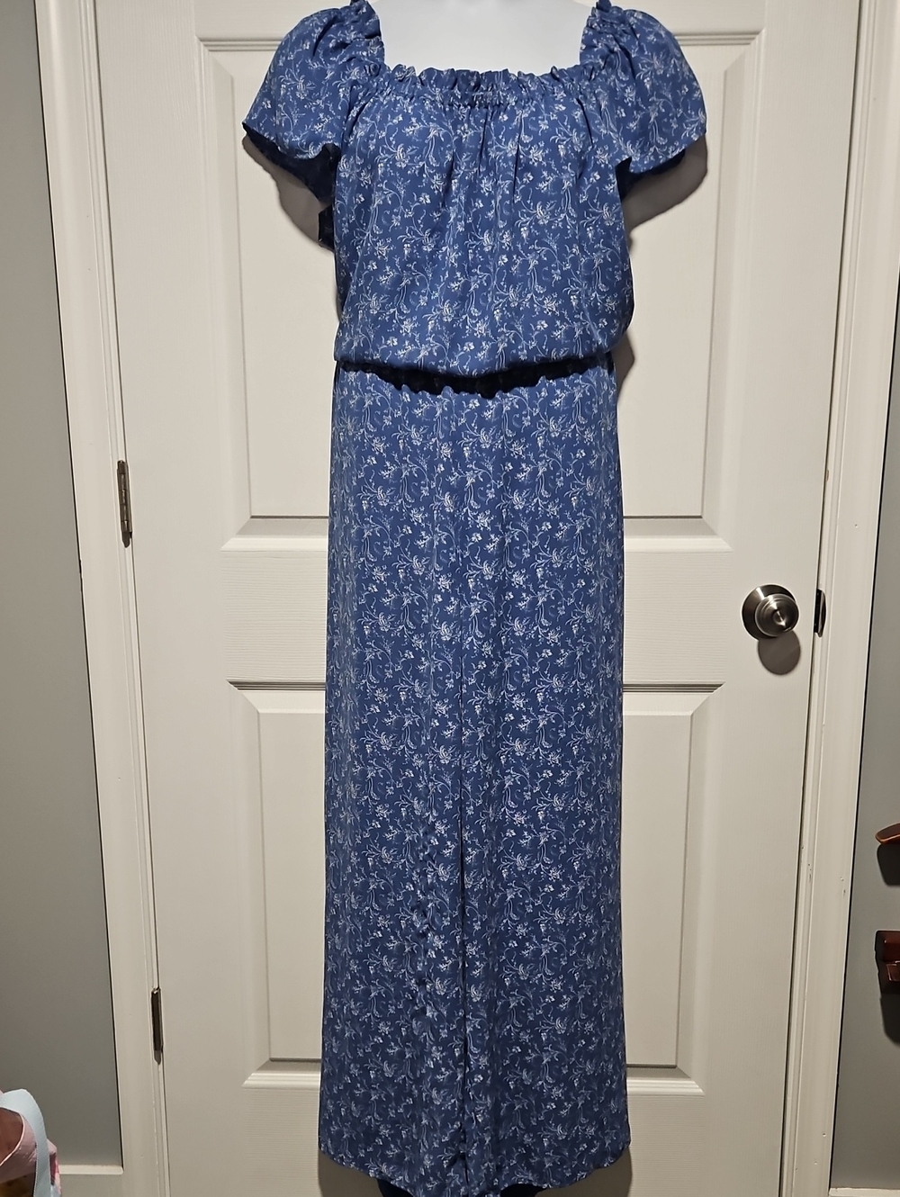CeCe Blue Floral Puff-Sleeve Jumpsuit